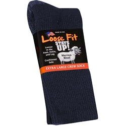 Merino Wool Loose Fit Stays Up! Crew Socks to EEEEE - Navy - Single Pair