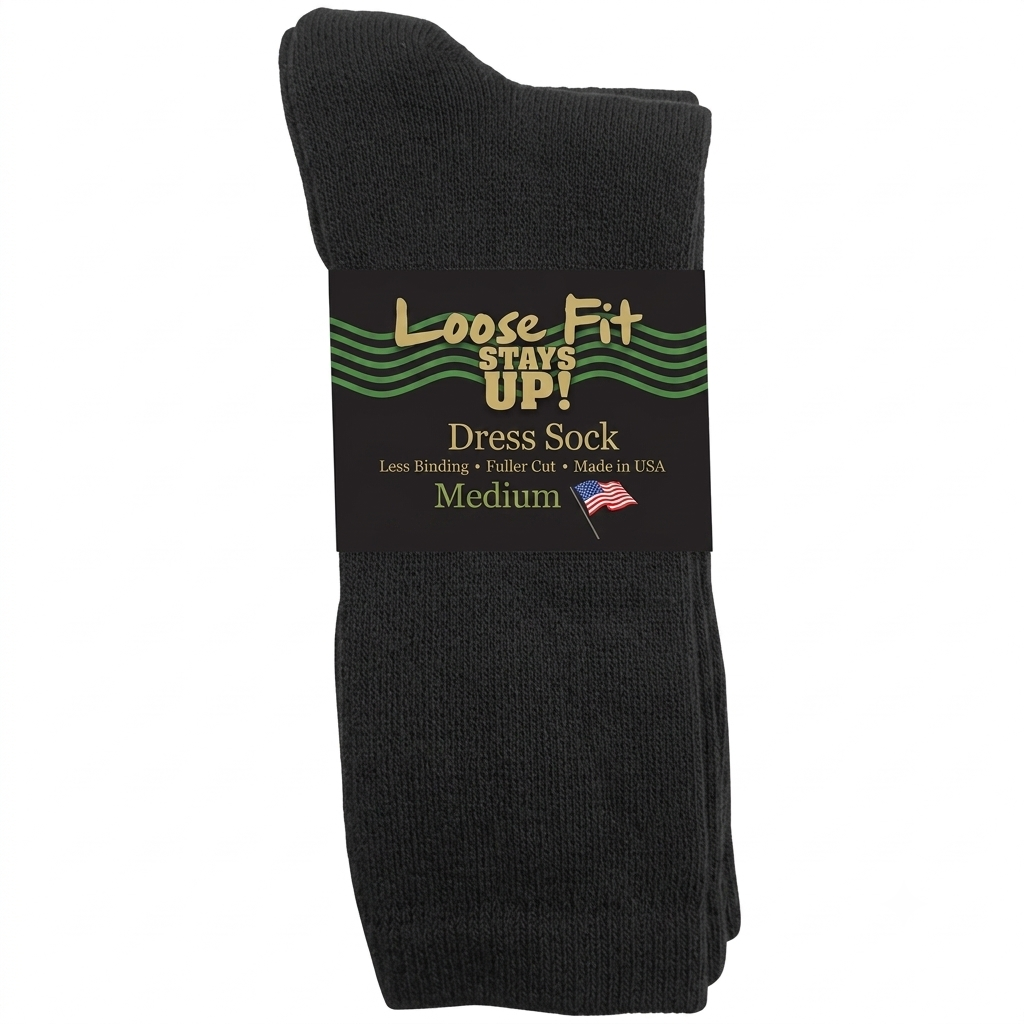 Loose Fit Stays Up Dress Sock Black to 6E