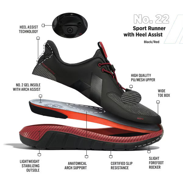 ANODYNE No. 22 Mens Sport Runner w/ Heel Assist - Black Red