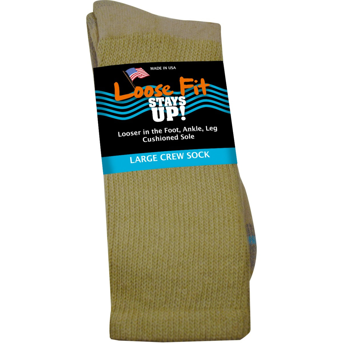 Tan Loose Fit Stays Up! Socks for Men to size 19 and up to EEEEEE - 6E Wide | XLfeet L - Large (Fits Men's 12