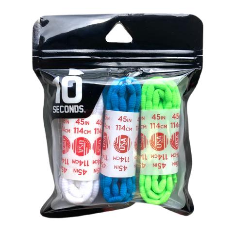 10 Seconds Athletic Bubble Laces | White/Neon Blue/Neon Green Multi-Pack
