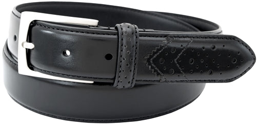 Florsheim 2092 - 32mm Full-Grain Leather Wing Tip Perforated Tail Dress Belt - Black