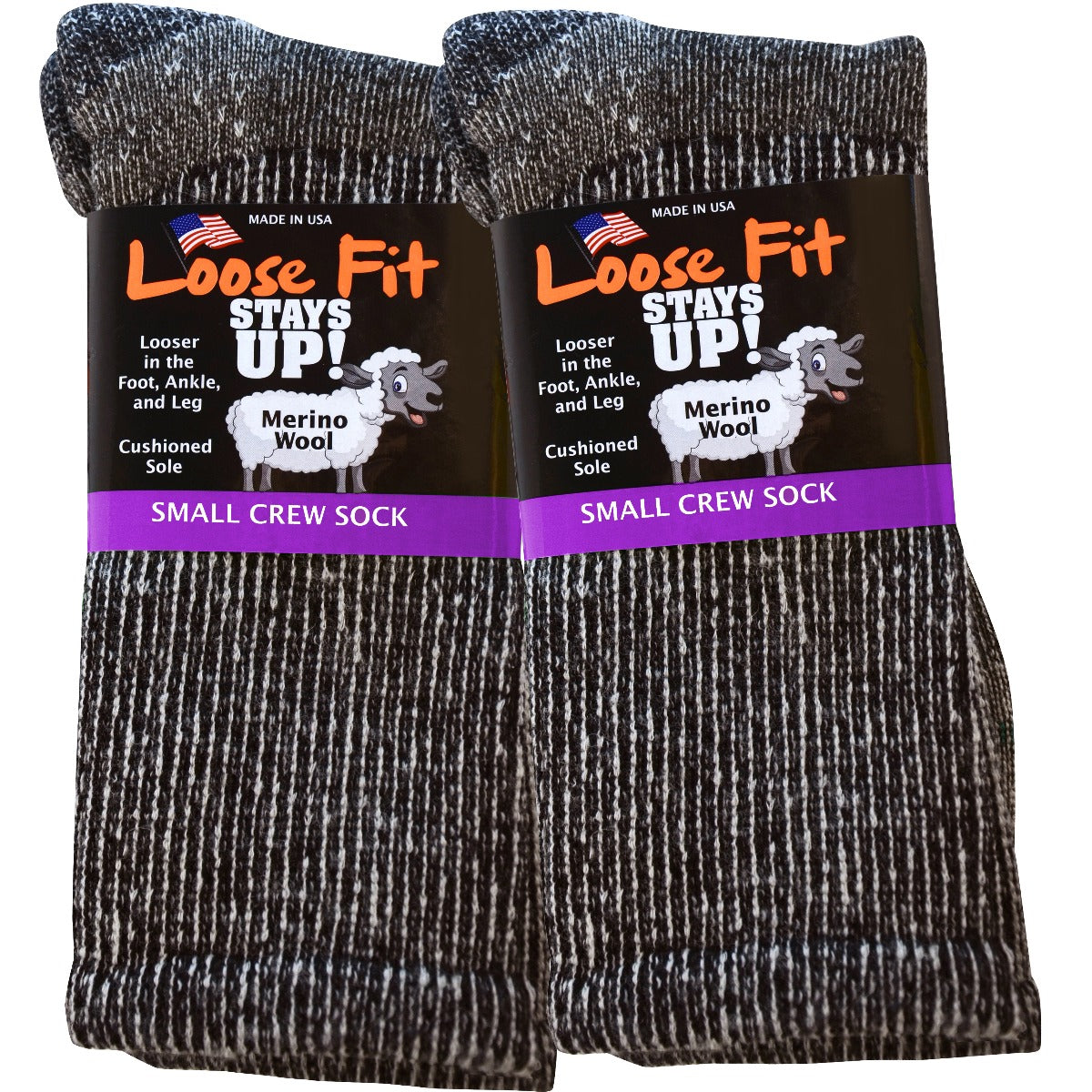 Loose Fit Marled Merino Wool Crew Socks to 5E - Black - 2pk