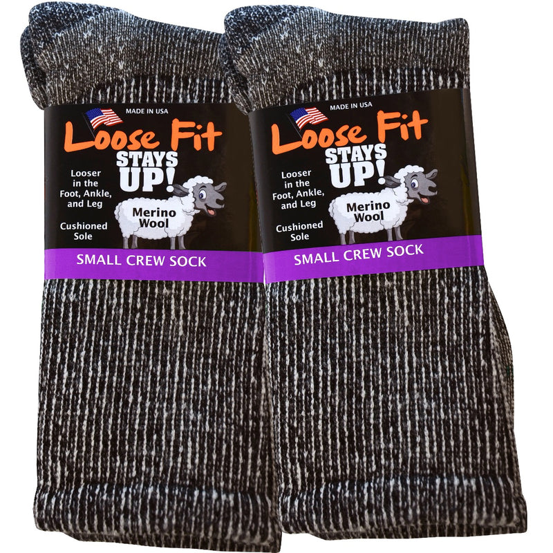 Loose Fit Marled Merino Wool Crew Socks to 5E - Black - 2pk