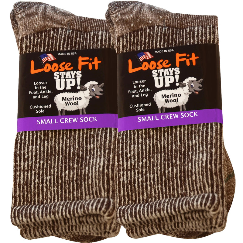 Loose Fit Marled Merino Wool Crew Socks to 5E - Brown - 2pk