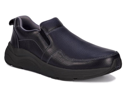 Drew Match Black Leather men's extra wide slip-on shoe