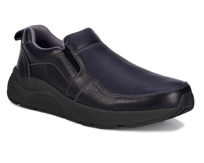 Drew Match Black Leather men's extra wide slip-on shoe