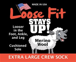 Loose Fit Solid Merino Wool Crew Socks to EEEEE - Black - 2 pack