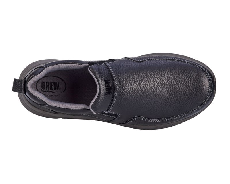Drew Match Black Leather men's extra wide slip-on shoe