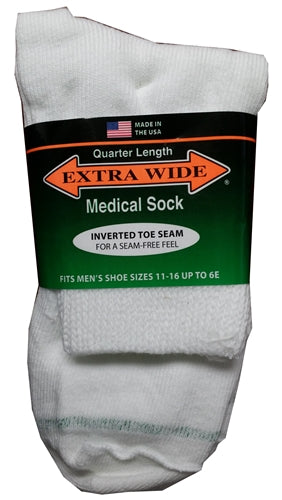 Extra Wide White Diabetic / Medical Quarter Socks to EEEEEE
