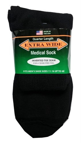 Extra Wide Black Diabetic / Medical Quarter Socks to 6E