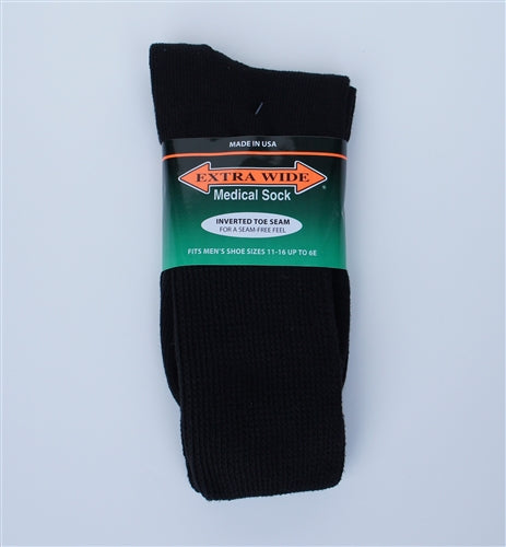 Extra Wide Black Diabetic / Medical Crew Socks to 6E