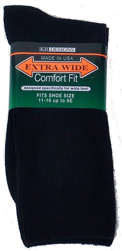 Extra Wide Black Athletic Crew Socks to 6E