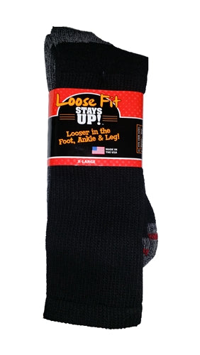 Loose Fit Stays Up! Black Crew Socks to 5E - Single Pair
