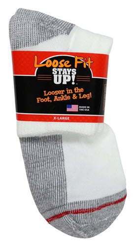 Loose Fit Stays Up! White Quarter Socks to EEEEE - Single Pair