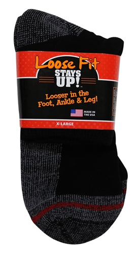 Loose Fit Stays Up! White Quarter Socks to EEEEE - Single Pair