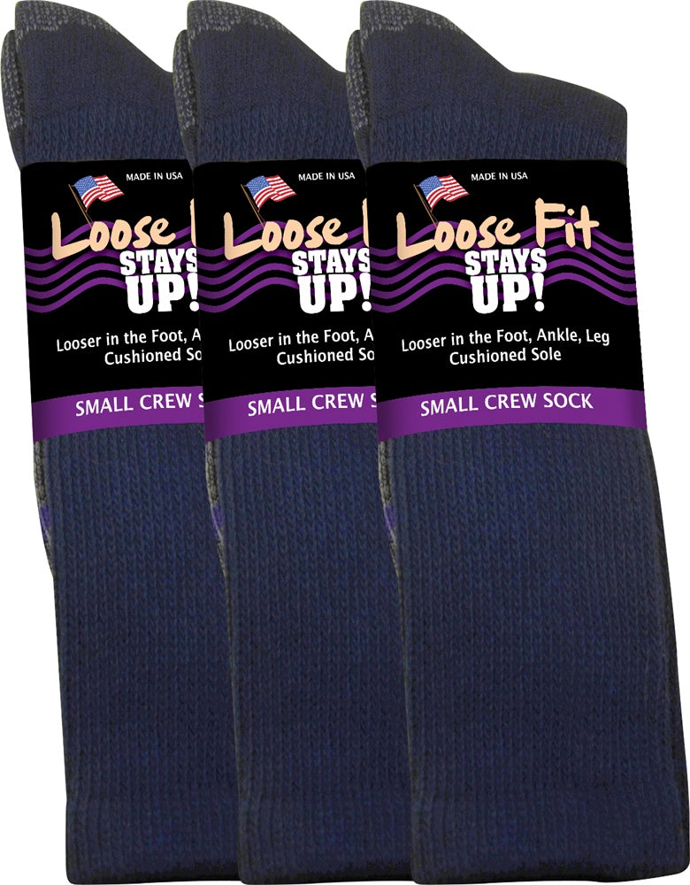 Loose Fit Stays Up! Navy Crew Socks to EEEEE - 3pack