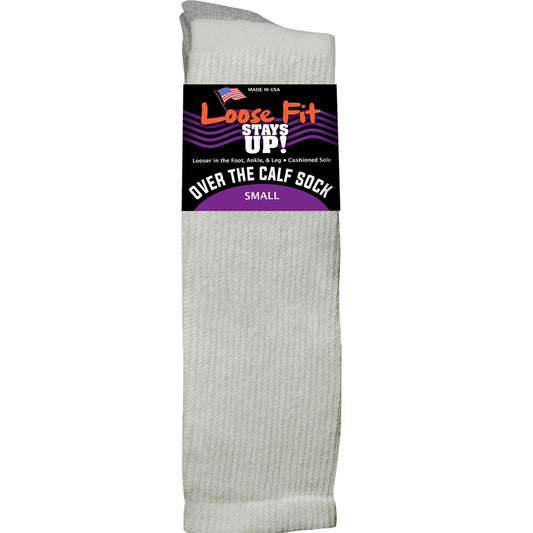 Loose Fit White Over the Calf Socks to EEEEE - Single Pair