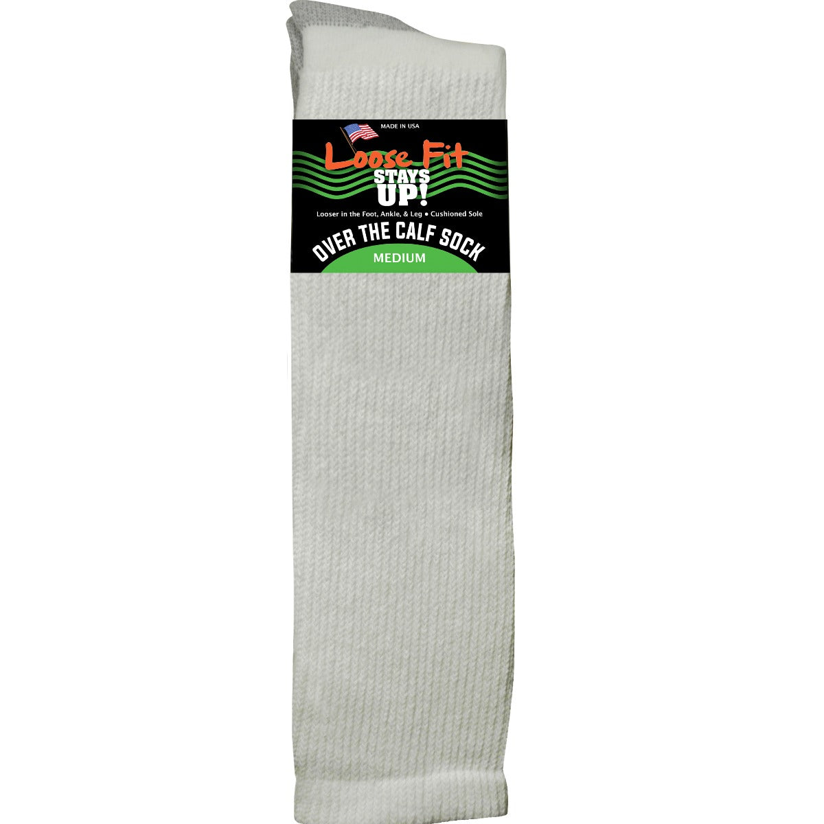 Loose Fit Stays Up! White Medical Crew Socks to EEEEE - Single Pair