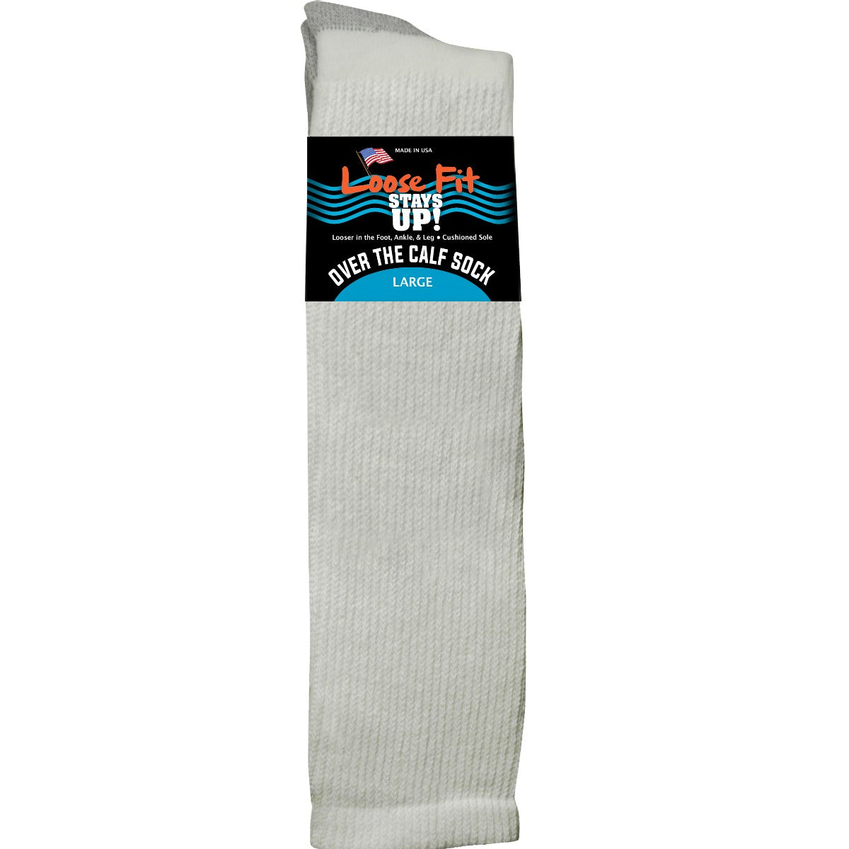Loose Fit White Over the Calf Socks to EEEEE - Single Pair