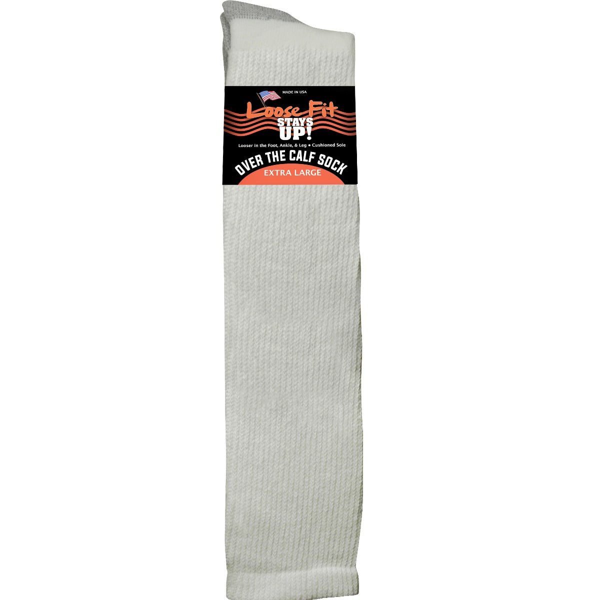 Loose Fit White Over the Calf Socks to EEEEE - Single Pair