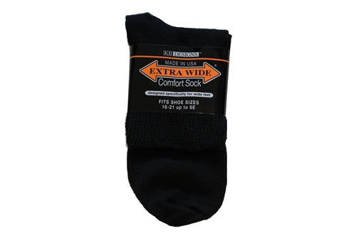 Extra Wide Black Athletic Quarter Socks - Black