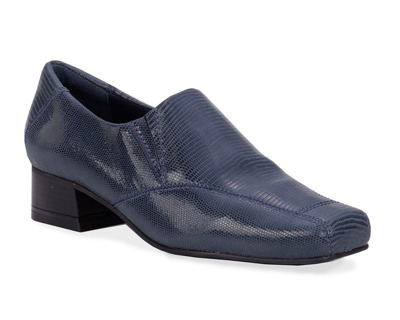 Ros Hommerson Eagan Women's Wide Wide Lizard Print Loafer - Navy Lizard Print Leather
