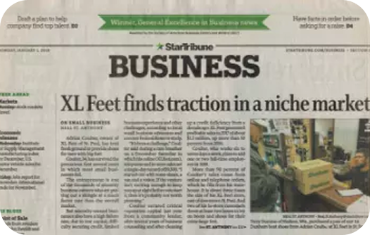 News article marking the point when XLfeet pierced $1 Million in annual sales Jan 2018.