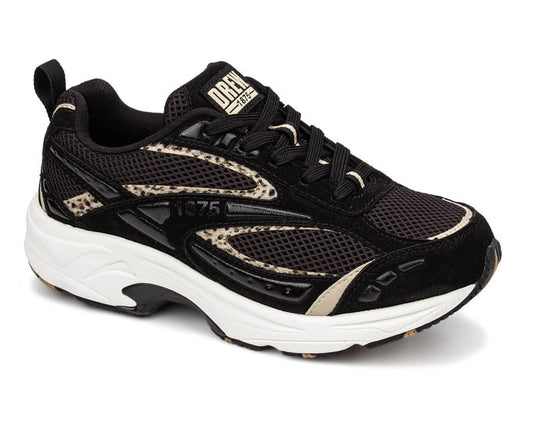 Drew Fiona Black Leopard Combo women's extra wide shoe