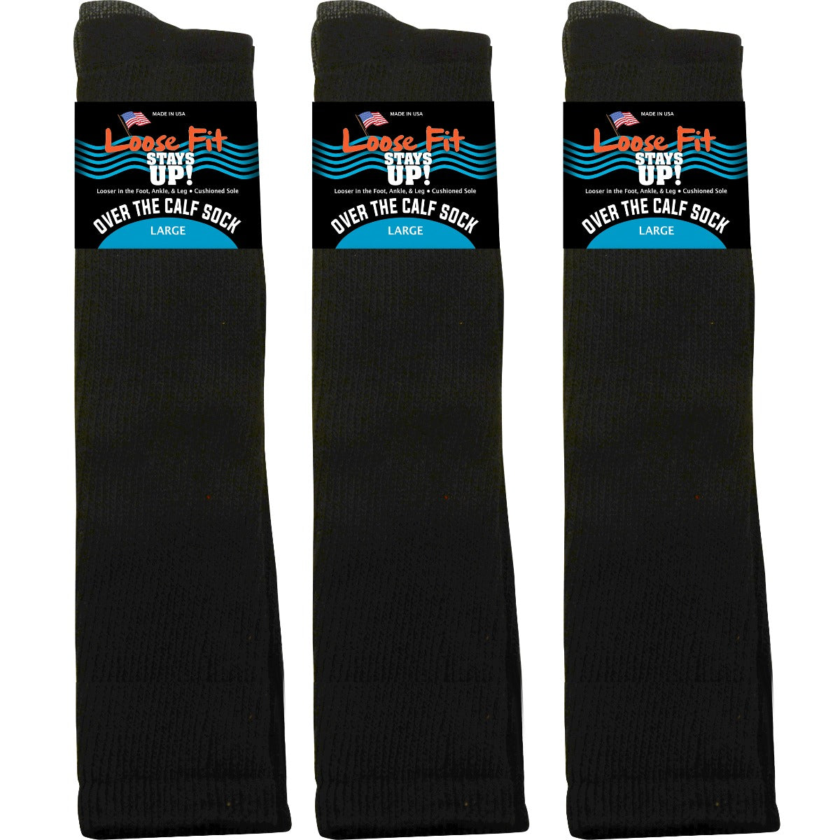 Loose Fit Black Over the Calf Socks to EEEEE - 3pack