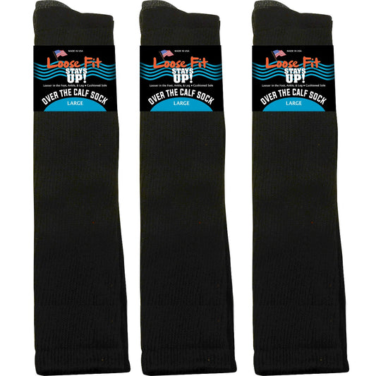 Loose Fit Black Over the Calf Socks to EEEEE - 3pack