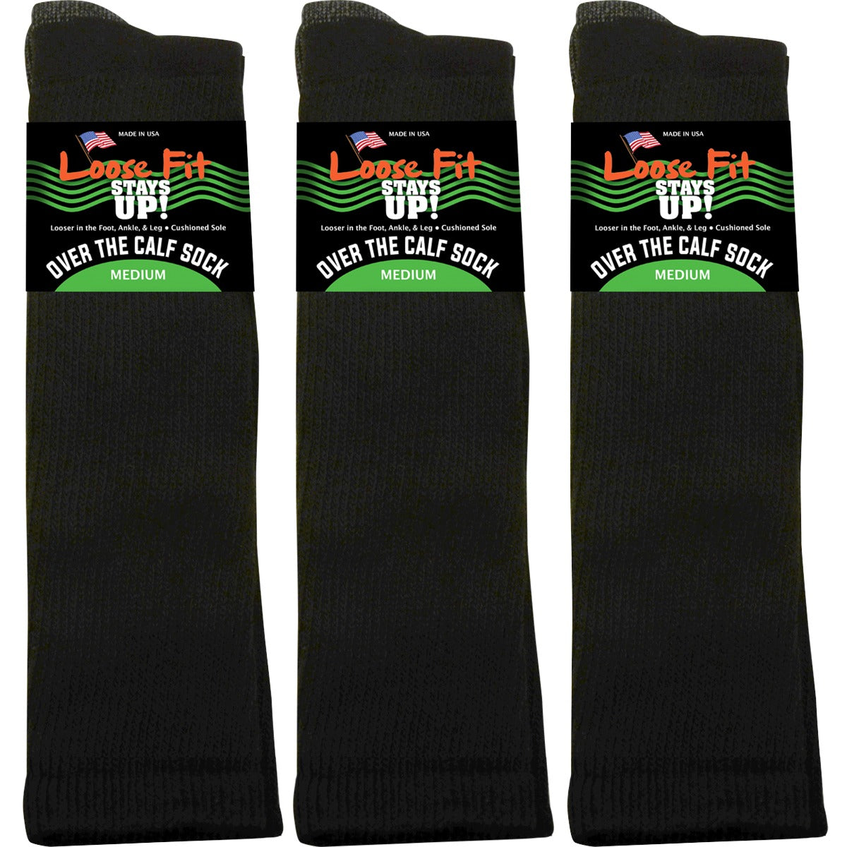 Loose Fit Black Over the Calf Socks to EEEEE - 3pack