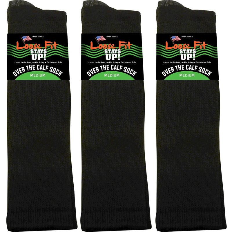 Loose Fit Black Over the Calf Socks to EEEEE - 3pack