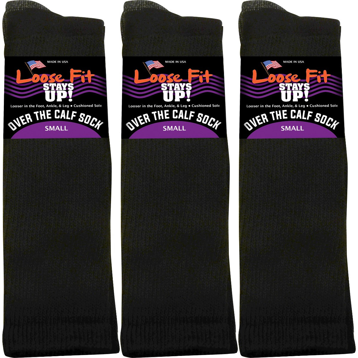 Loose Fit Black Over the Calf Socks to EEEEE - 3pack