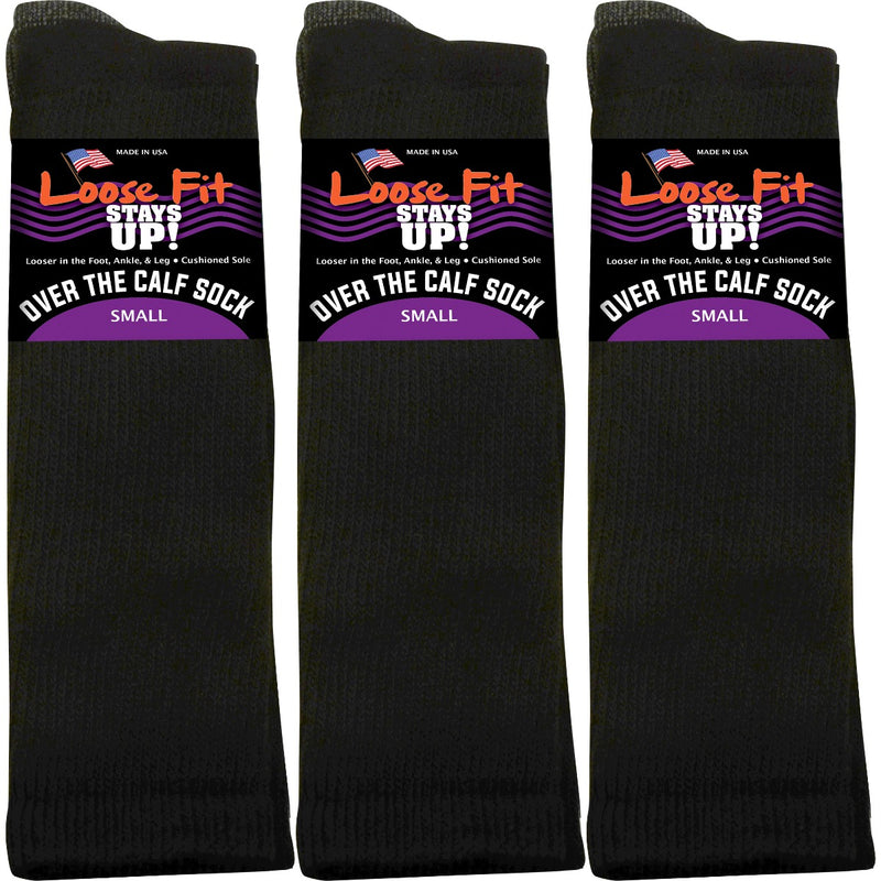 Loose Fit Black Over the Calf Socks to EEEEE - 3pack