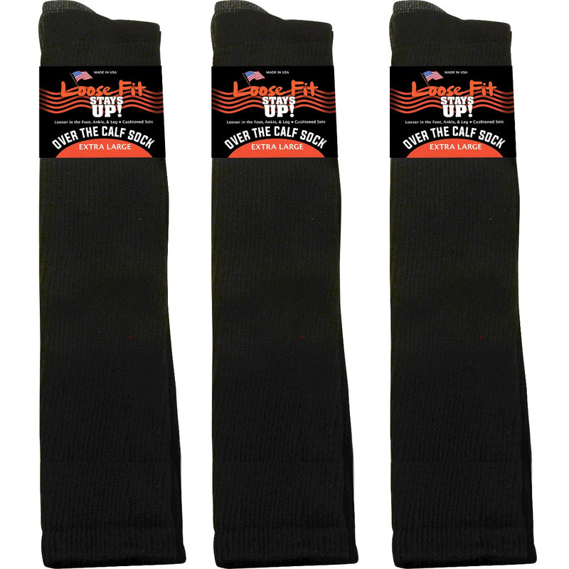 Loose Fit Black Over the Calf Socks to EEEEE - 3pack