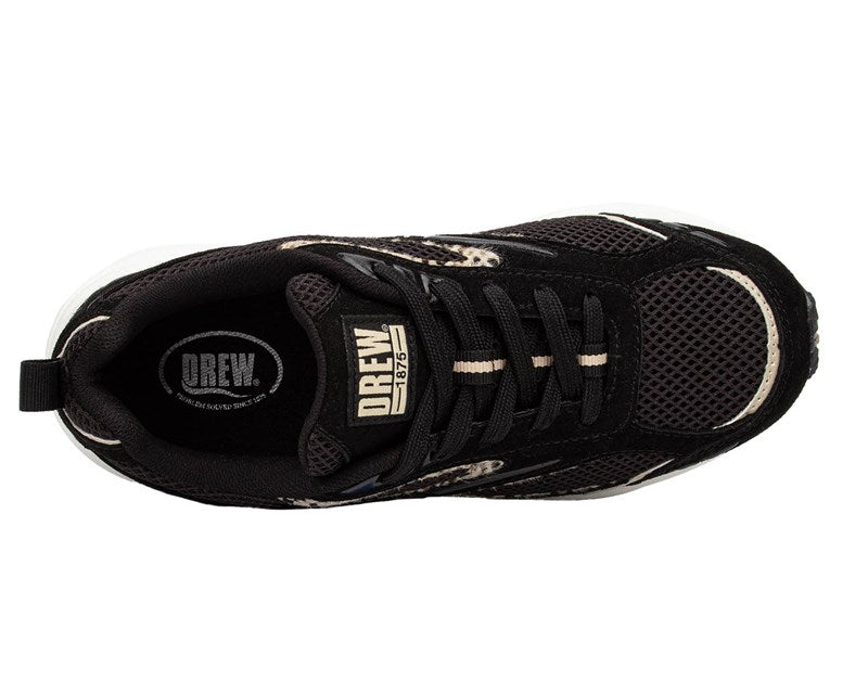Drew Fiona Black Leopard Combo women's extra wide shoe