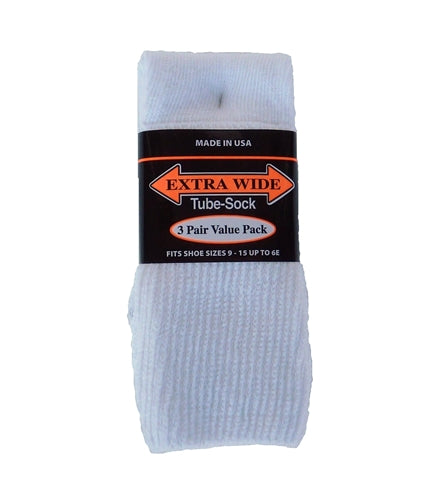 Extra Wide White Tube Socks to EEEEEE - 3 pack