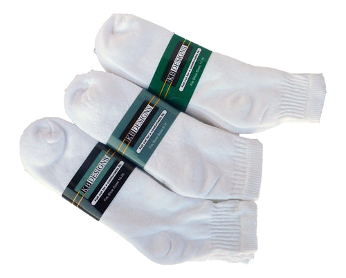 Large Size Athletic Quarter Socks White - 3 pack