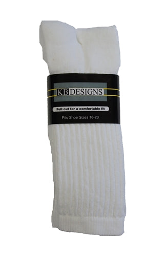 Large Size Athletic Crew Socks White - 3 pack