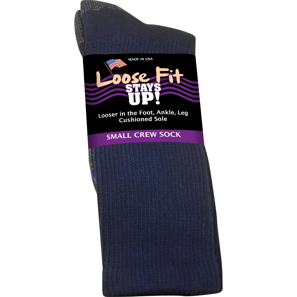 Loose Fit Stays Up! Navy Crew Socks to EEEEE - Single Pair