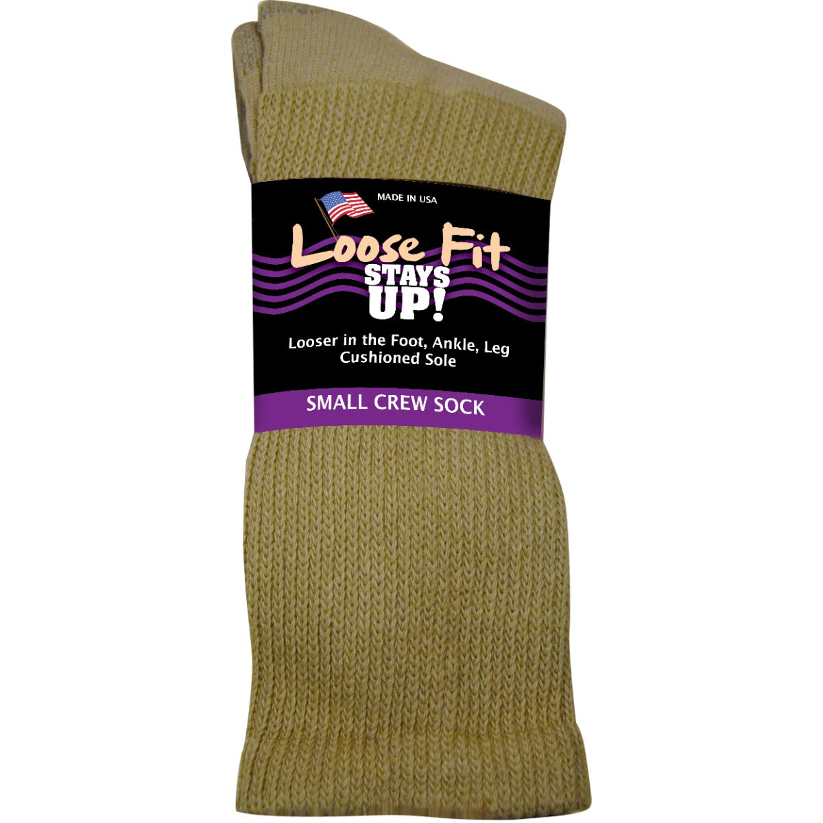 Loose Fit Stays Up! Tan Crew Socks to EEEEE - Single Pair