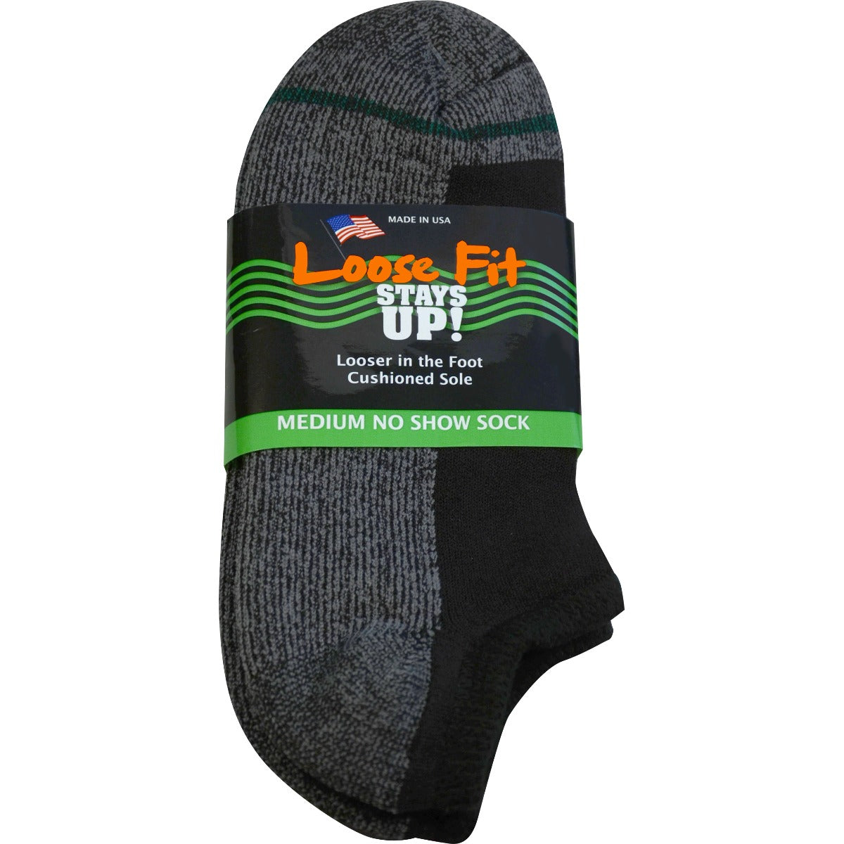 Loose Fit Stays Up! Black No Show Socks - Single Pair