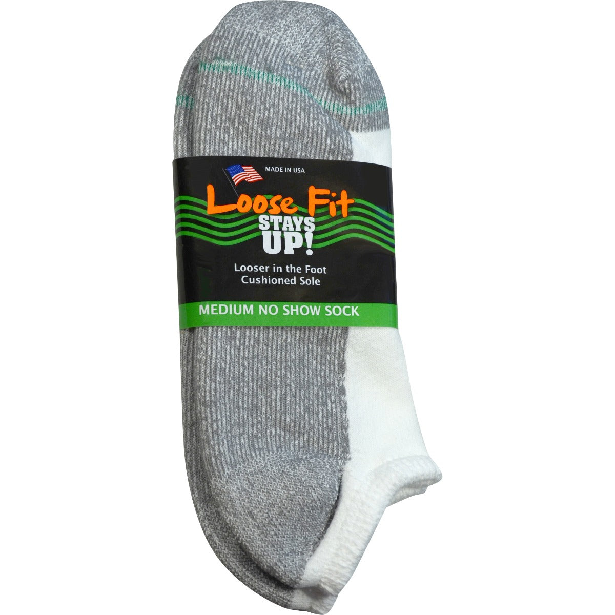 Loose Fit Stays Up! White No Show Socks - Single Pair
