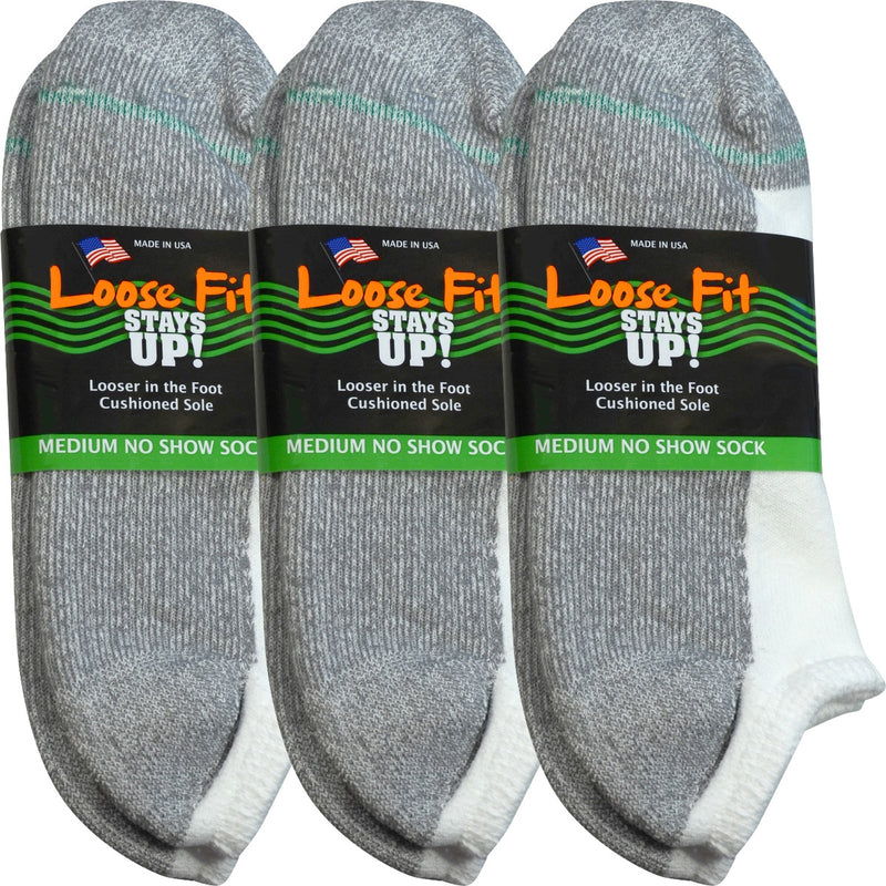 Loose Fit Stays Up! White No Show Socks - 3pack