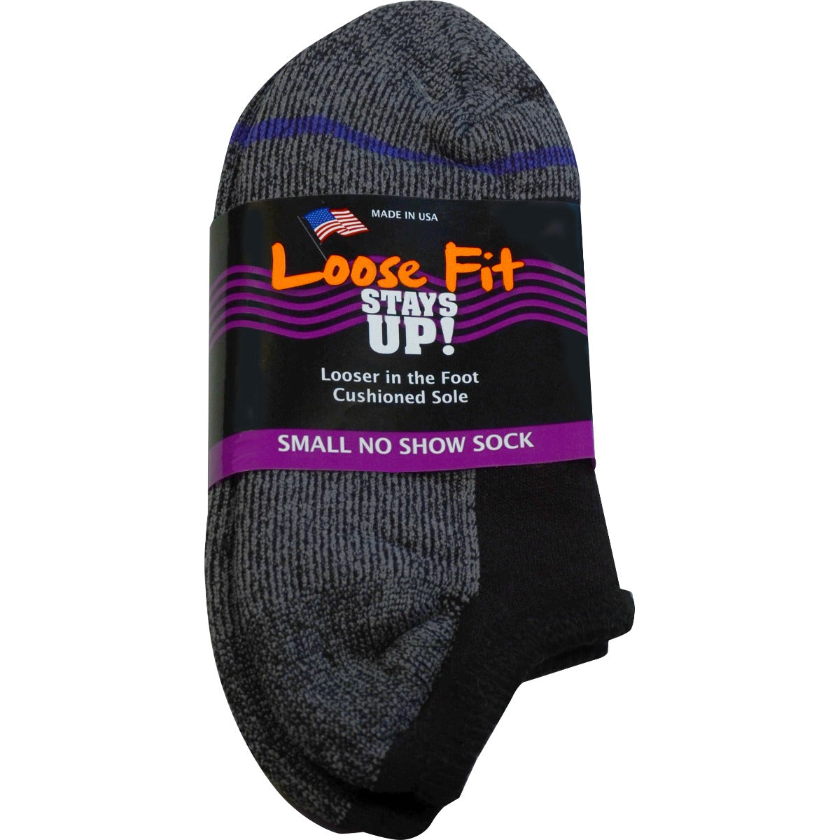 Loose Fit Stays Up! Black No Show Socks - Single Pair