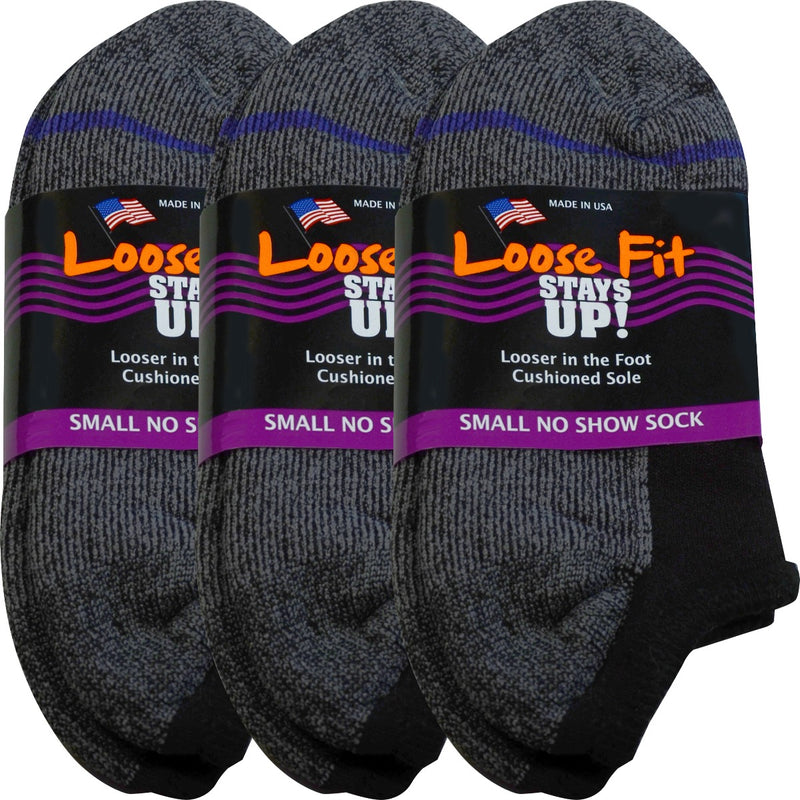 Loose Fit Stays Up! Black No Show Socks - 3pack