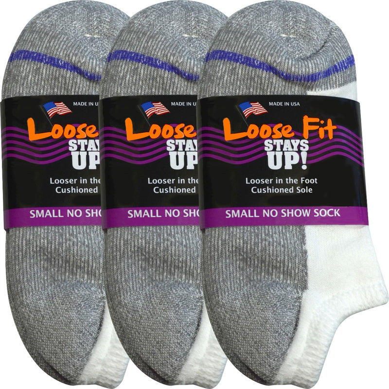 Loose Fit Stays Up! White No Show Socks - 3pack