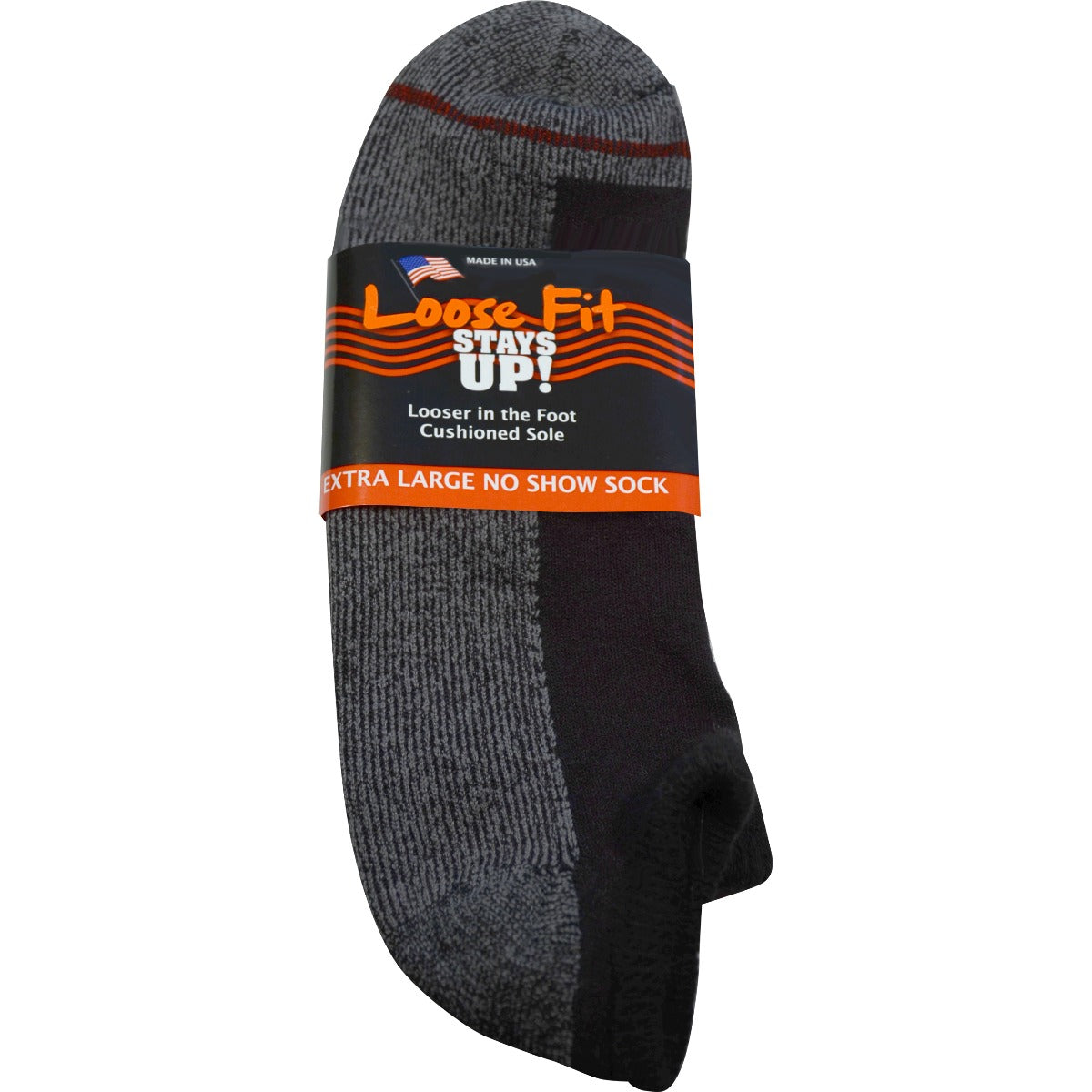 Loose Fit Stays Up! Black No Show Socks - Single Pair