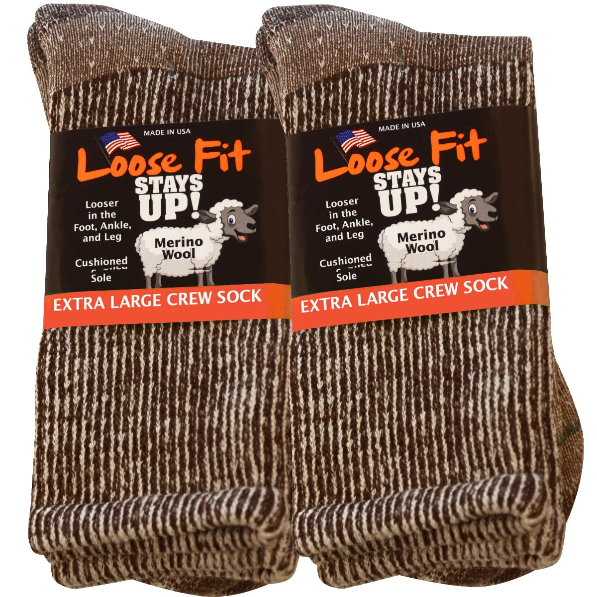Loose Fit Stays Up! Black Crew Socks to 5E - 3pack